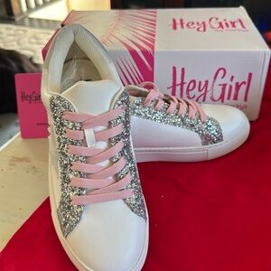 Corkys Footwear bedazzle sneaker with silver‎ rhinestones with pink laces Size 7